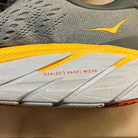 Hoka One One Clifton 8 Men's Charcoal and Mustard Athletic Shoes - Picture 3 of 9